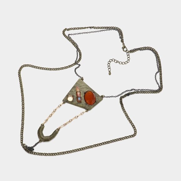 NEW Bohemian Quartz Gold Burnished Double Layer Necklace Set - Picture 2 of 5